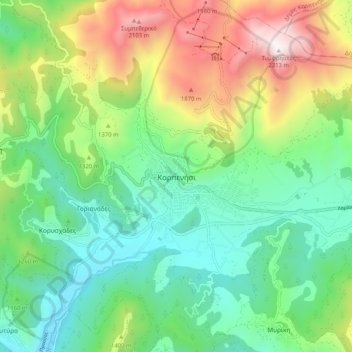 Topografische Karte Karpenisi, Höhe, Relief