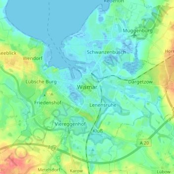 Topografische Karte Wismar, Höhe, Relief