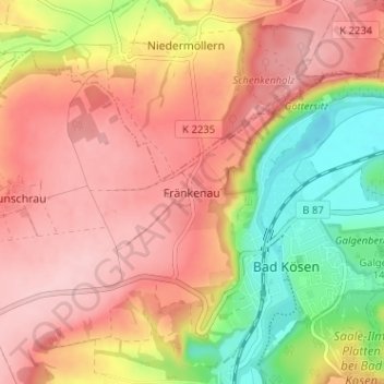 Topografische Karte Fränkenau, Höhe, Relief