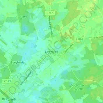 Topografische Karte Linswege, Höhe, Relief