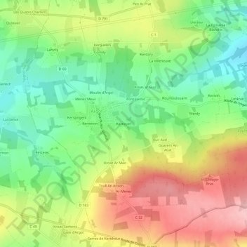 Topografische Karte Kerneyet, Höhe, Relief