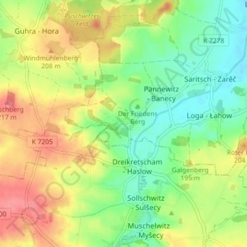Topografische Karte Weidlitz, Höhe, Relief