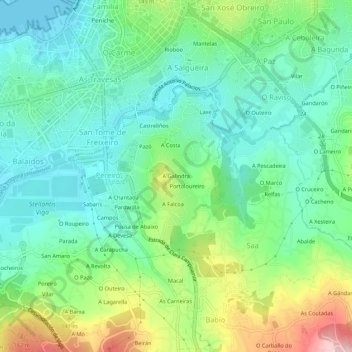 Topografische Karte A Galindra, Höhe, Relief