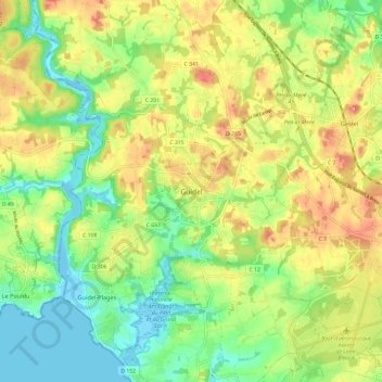 Topografische Karte Guidel, Höhe, Relief