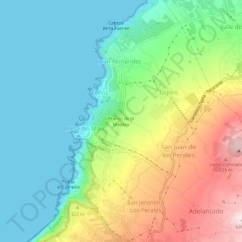 Topografische Karte Puerto de la Madera, Höhe, Relief