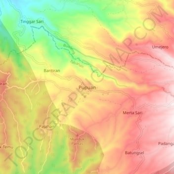 Topografische Karte Pupuan, Höhe, Relief