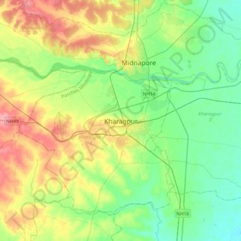 Topografische Karte Kharagpur, Höhe, Relief