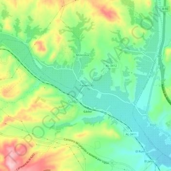 Topografische Karte Paulenca, Höhe, Relief