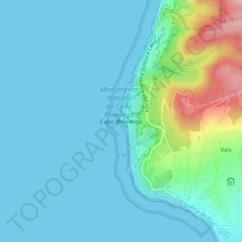 Topografische Karte Cabo Mondego, Höhe, Relief