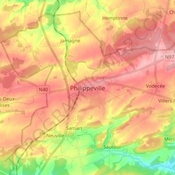 Topografische Karte Philippeville, Höhe, Relief