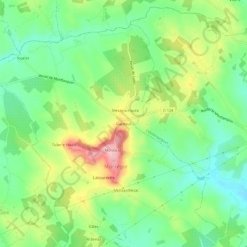 Topografische Karte Gautouil, Höhe, Relief