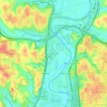 Topografische Karte Saxa Rubra, Höhe, Relief