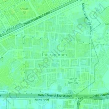Topografische Karte Indirapuram, Höhe, Relief
