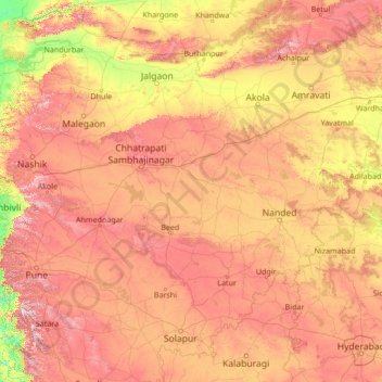 Topografische Karte Maharashtra, Höhe, Relief