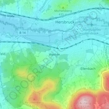 Topografische Karte Weiher, Höhe, Relief