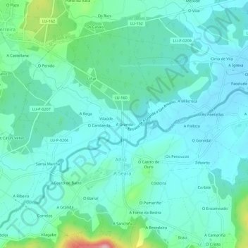 Topografische Karte A Granda, Höhe, Relief