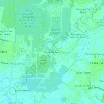 Topografische Karte Pokok Machang, Höhe, Relief