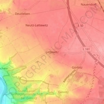 Topografische Karte Lettewitz, Höhe, Relief