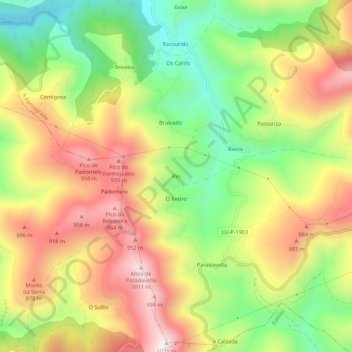 Topografische Karte Pin, Höhe, Relief