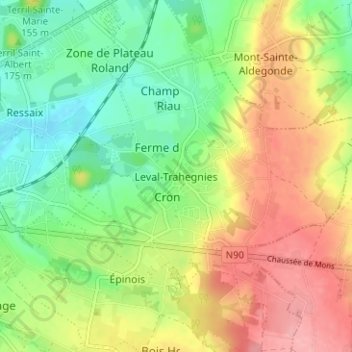 Topografische Karte Leval-Trahegnies, Höhe, Relief