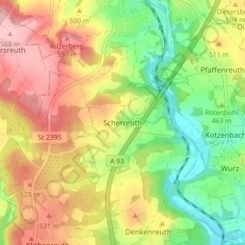 Topografische Karte Scherreuth, Höhe, Relief
