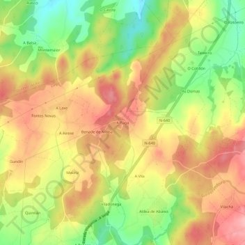 Topografische Karte A Puga, Höhe, Relief