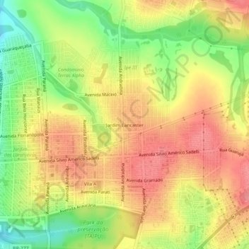 Topografische Karte Jardim Lancaster, Höhe, Relief
