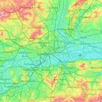 Topografische Karte City of London, Höhe, Relief