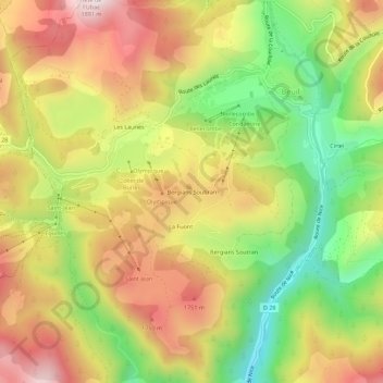 Topografische Karte Bergians Soubran, Höhe, Relief