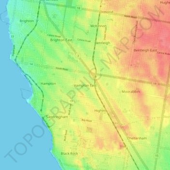 Topografische Karte Hampton East, Höhe, Relief