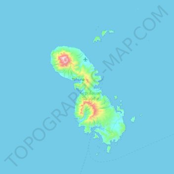 Topografische Karte Pulau Sangihe Besar, Höhe, Relief