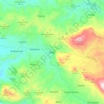 Topografische Karte Spili, Höhe, Relief
