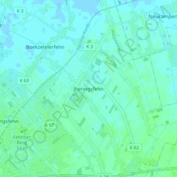 Topografische Karte Jheringsfehn, Höhe, Relief