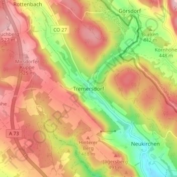 Topografische Karte Tremersdorf, Höhe, Relief