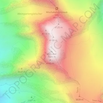 Topografische Karte Alphubel, Höhe, Relief