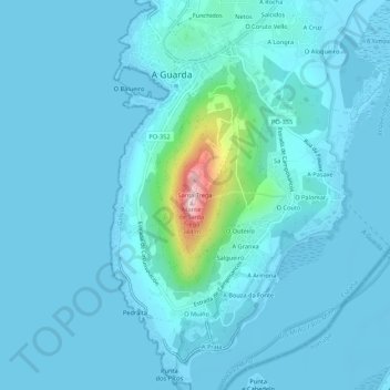 Topografische Karte Santa Trega, Höhe, Relief