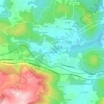 Topografische Karte Os Carballás, Höhe, Relief