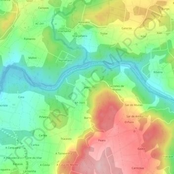 Topografische Karte Sieiro, Höhe, Relief