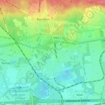 Topografische Karte Douvrain, Höhe, Relief