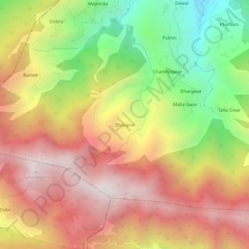 Topografische Karte Dhanpur, Höhe, Relief