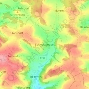 Topografische Karte Schwetzendorf, Höhe, Relief