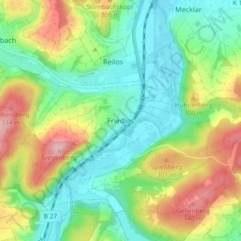 Topografische Karte Friedlos, Höhe, Relief