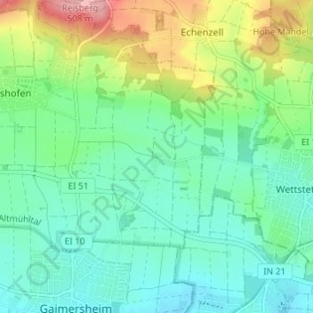 Topografische Karte Rackertshofen, Höhe, Relief