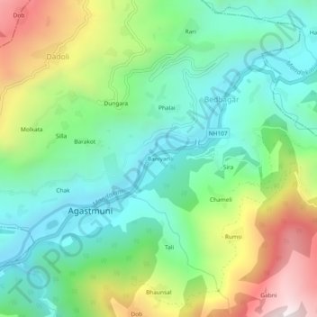 Topografische Karte Baniyari, Höhe, Relief