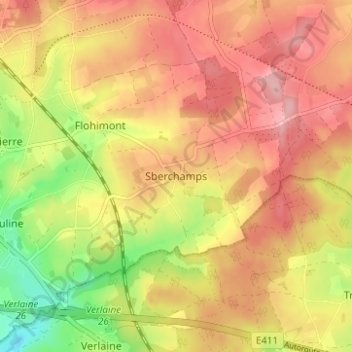 Topografische Karte Sberchamps, Höhe, Relief