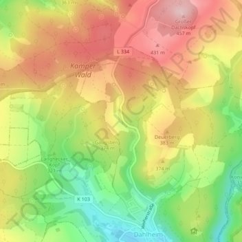 Topografische Karte Derbach, Höhe, Relief