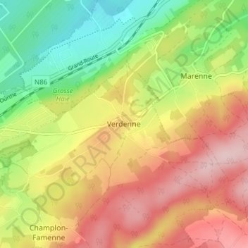 Topografische Karte Verdenne, Höhe, Relief