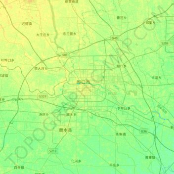 Topografische Karte 川汇区, Höhe, Relief