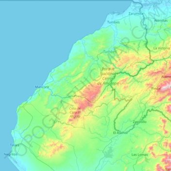 Topografische Karte Distrito de Casitas, Höhe, Relief