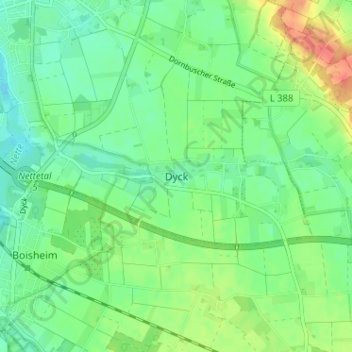 Topografische Karte Dyck, Höhe, Relief